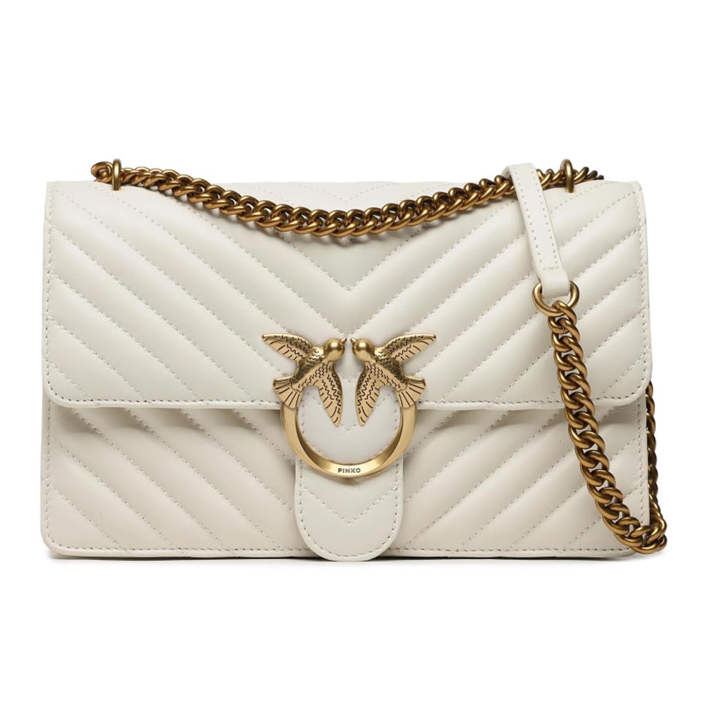 Pinko Women's Love ONE Classic DC Sheep Nappa Leather Shoulder Bag - Stylish Crossbody Purse for Work, Travel & Evening Out