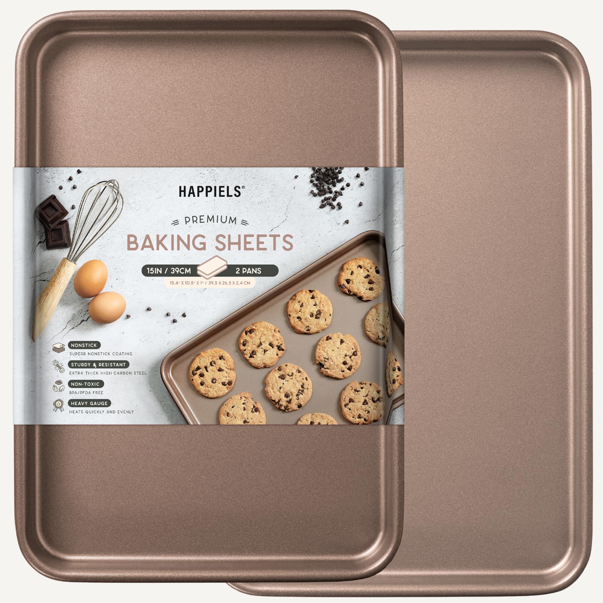 Nonstick 15x10 inch Baking Sheet Set of 2 - PFOA & BPA Free Carbon Steel Cookie Sheets | 10x15 inches Non-Toxic Oven Pans for Baking, Roasting & Jelly Rolls | Perfect for Cookies, Pastries, Vegetables & Meal Prep