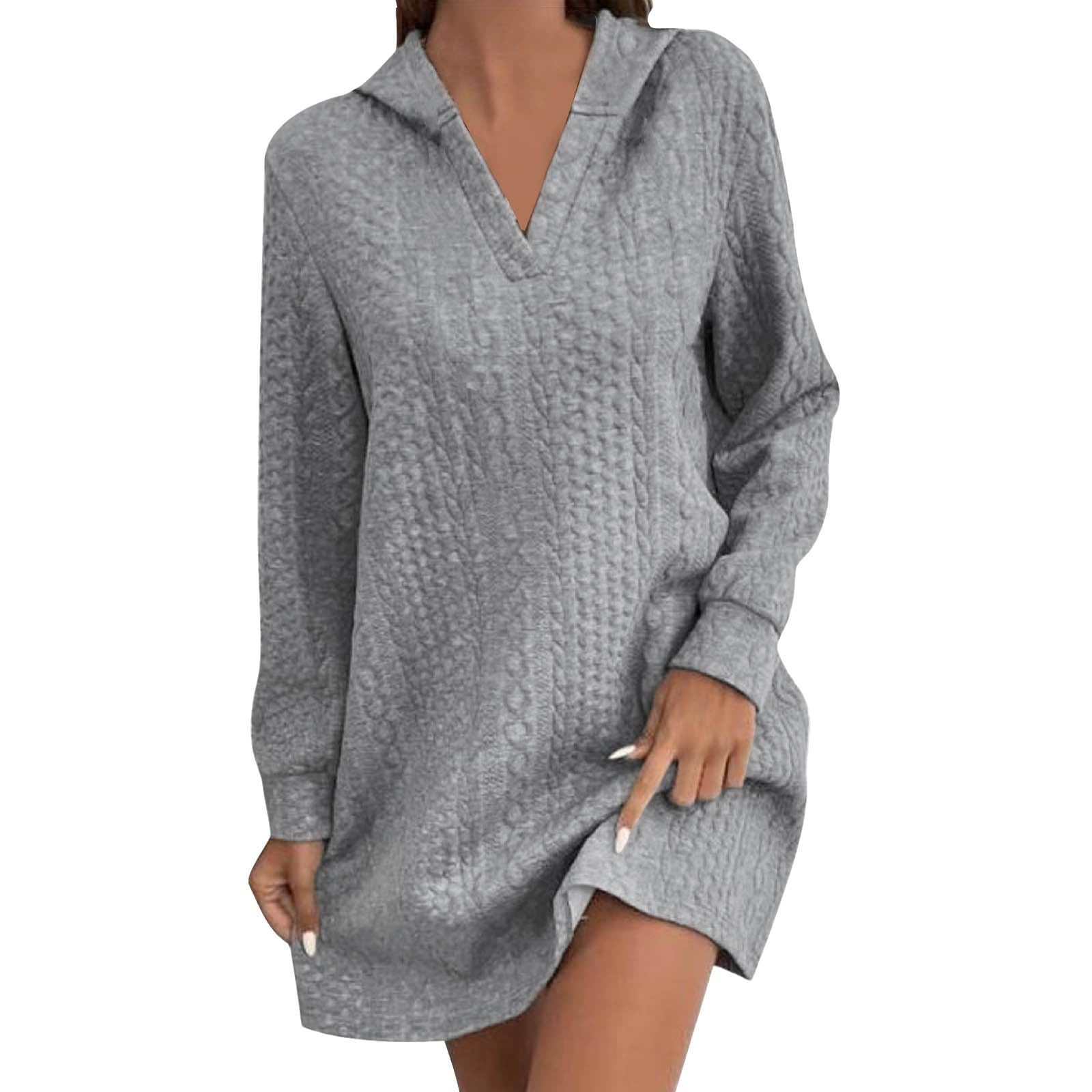 Women's Long Sleeve Mini Dress - 2025 Summer Knit Hoodie with V-Neck Jacquard & Pockets | Sexy Casual Top for Date Night, Beach Outings & Streetwear Fashion