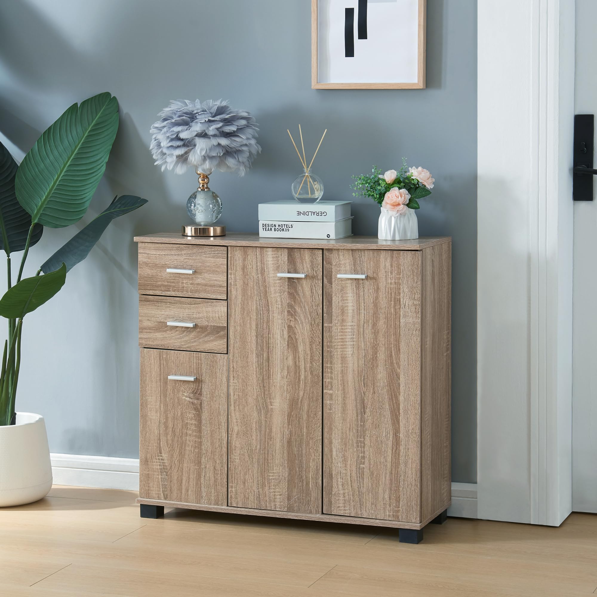 Narrow Wardrobe with 2 Drawers & Doors - 76x80x28cm Sonoma Oak Cabinet for Shoes & Storage