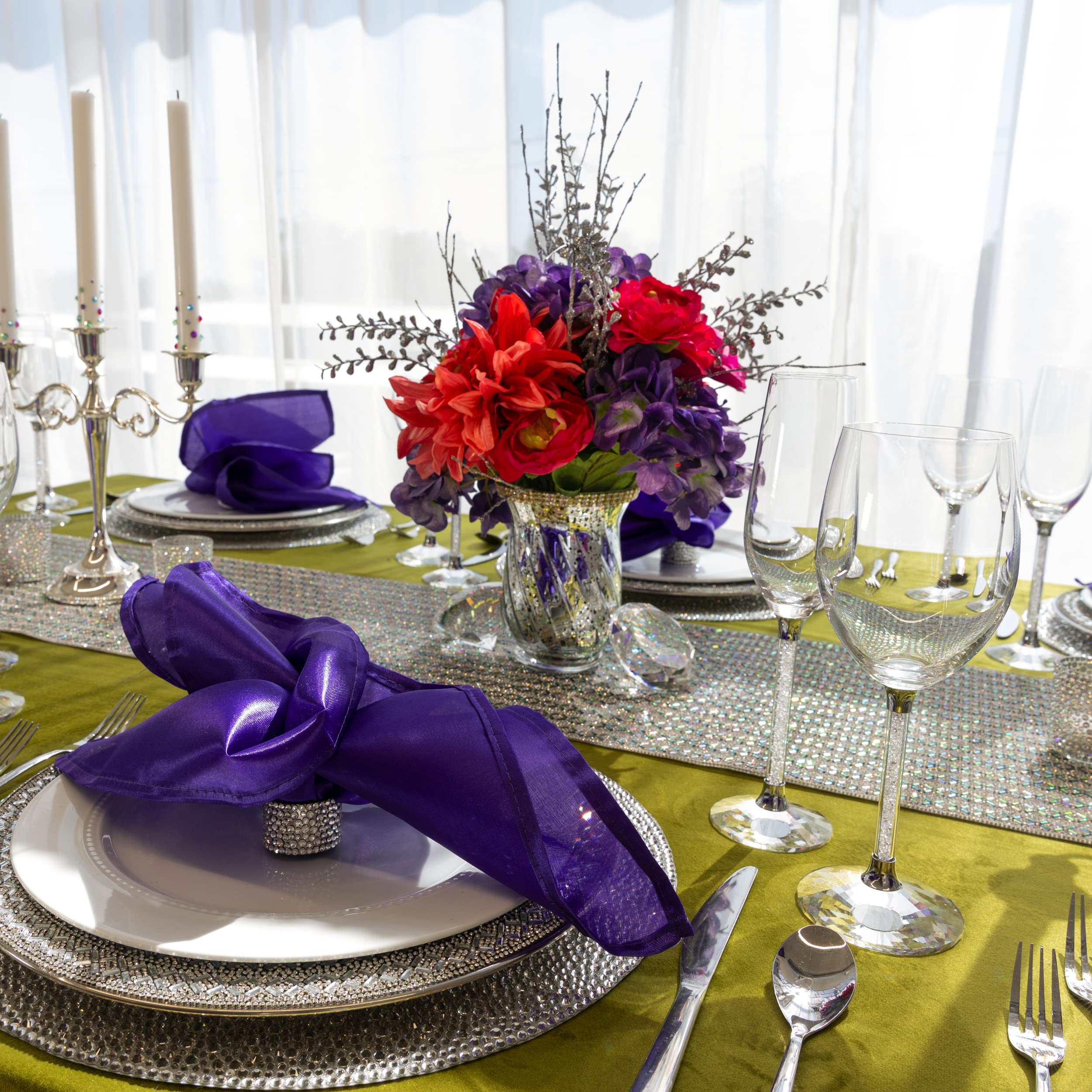 Dazzling X Pattern Glass Rhinestone Table Runner - 90
