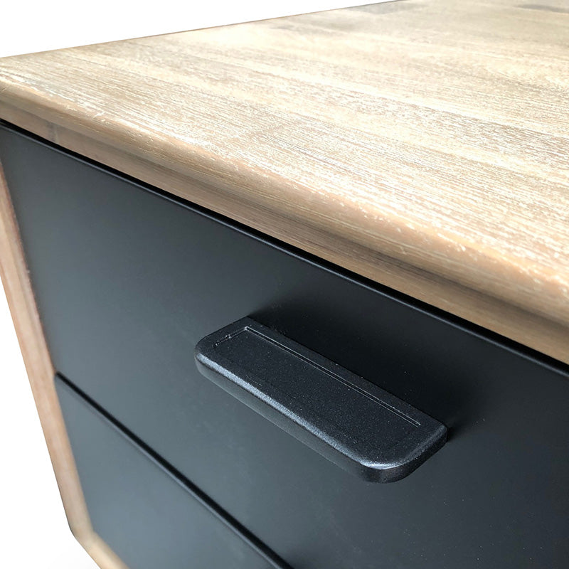 140cm Acacia Solid Wood Binder Tall Sideboard with Sandblast & Black Finish - Perfect for Living Room, Dining Room, and Office Storage