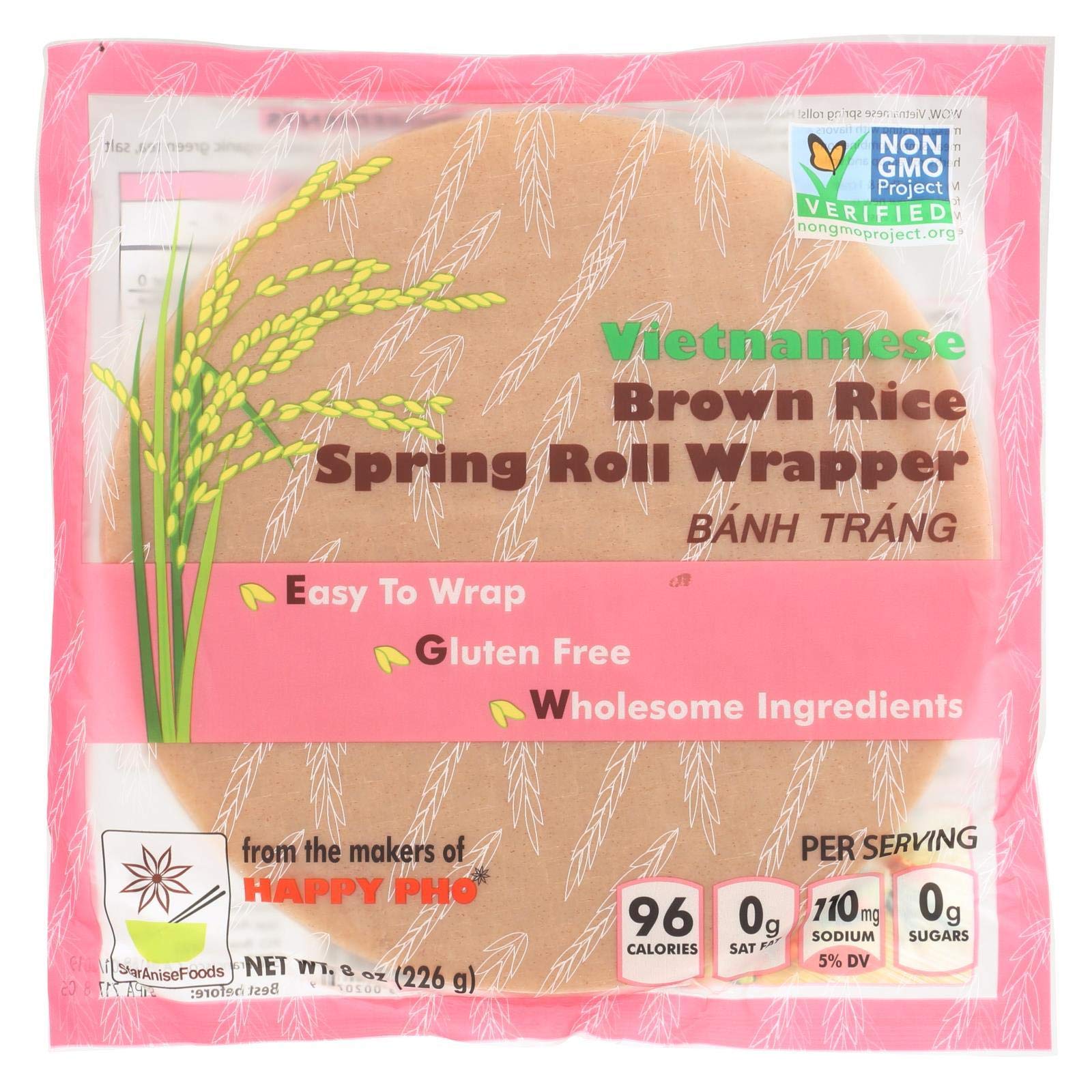 Organic Brown Rice Spring Roll Wrappers - Vietnamese Style - 8oz (Case of 6) - Dairy Free, Yeast Free, Wheat Free, Vegan - Perfect for Fresh Rolls, Summer Rolls & Asian Cuisine