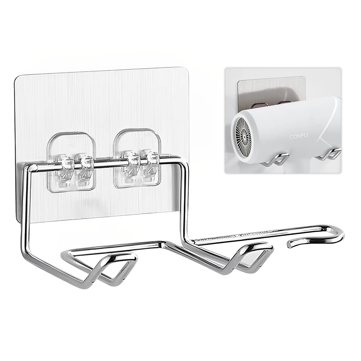 HASTHIP® Wall Mount Hair Dryer Holder - Self Adhesive Waterproof Bathroom Organizer for Hair Dryers, Brushes & Styling Tools (Silver) | Perfect for Small Spaces, Salon & Home Use