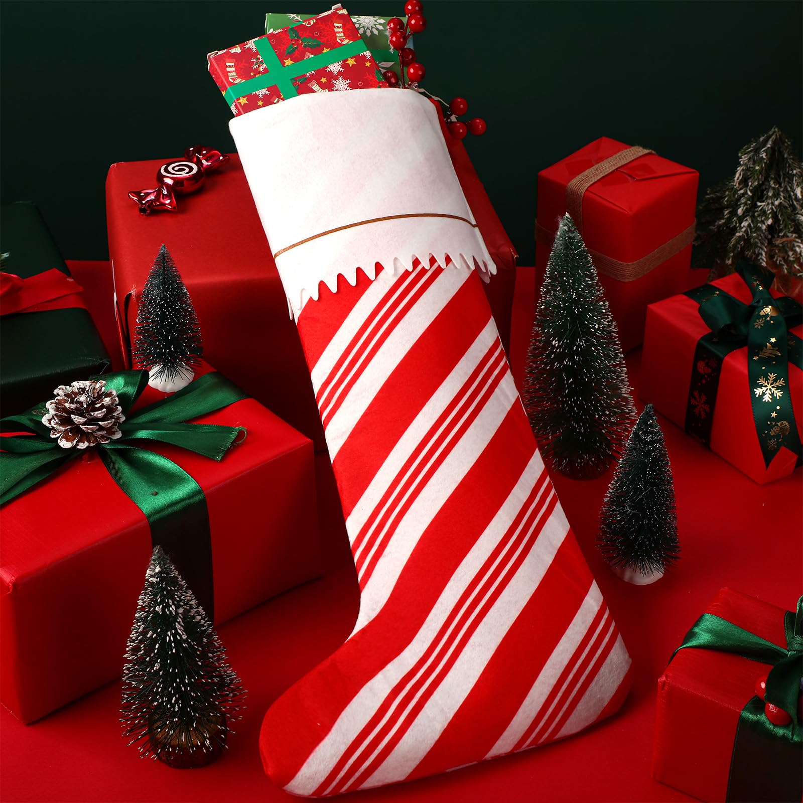 Syhood 6-Piece 18-Inch Christmas Stockings Set - Large Felt Santa & Candy Cane Holiday Stockings for Fireplace Decor, Xmas Tree Ornaments, and Festive Party Decorations | Perfect for Christmas Home Decor, Gift Exchange & Holiday Celebrations