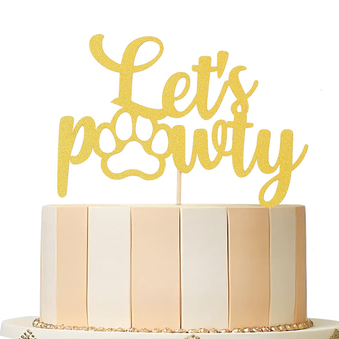 Gold Glitter Let's Pawty Cake Topper - Dog Birthday Party Decoration for Puppy Boys & Girls | Pet-Themed Cake Decor Supplies | Perfect for Dog Birthday Cakes, Puppy Parties & Pet Celebration Events