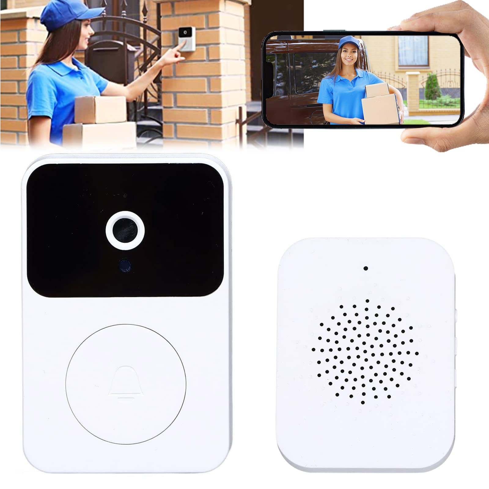 Wireless Doorbell Camera with HD Video & 2-Way Audio - WiFi Smart Video Doorbell with Chime & Night Vision for Home Security - Perfect for Front Door Monitoring & Package Delivery Alerts