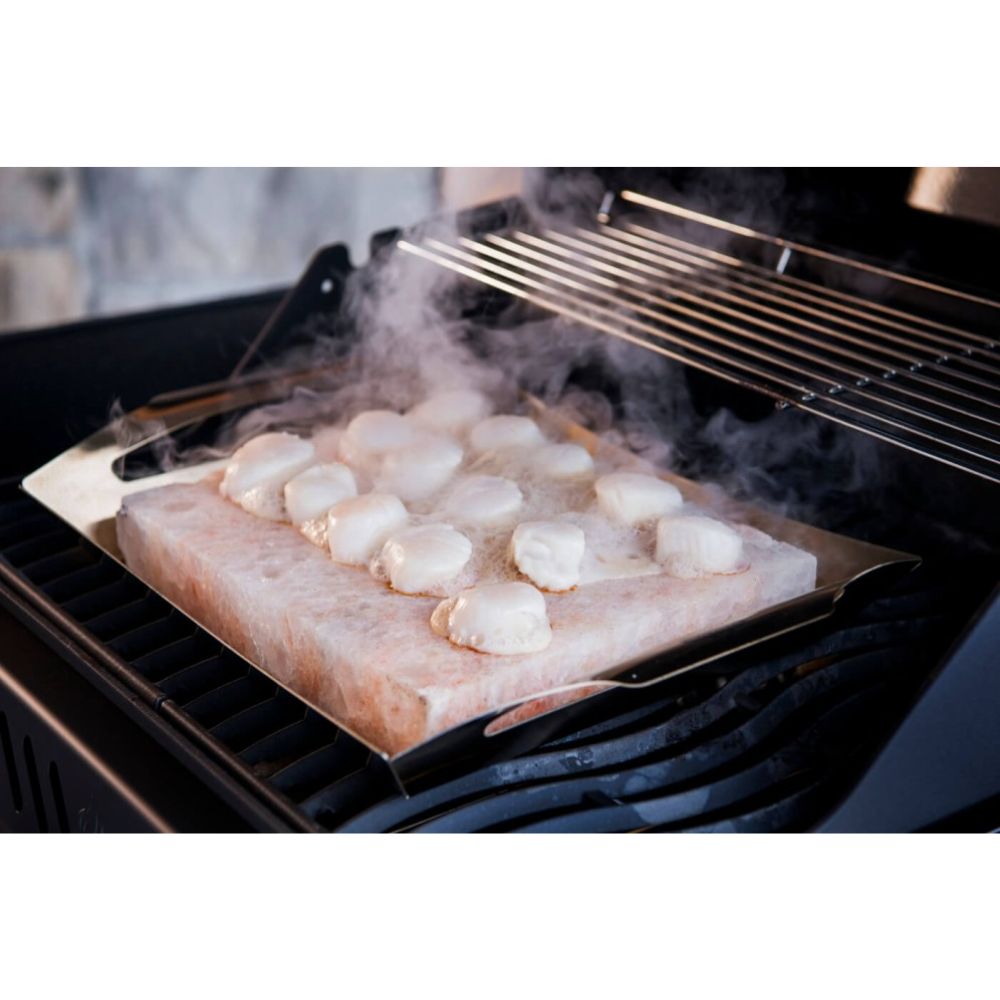 Napoleon 70025 Himalayan Pink Salt Cooking Block with Stainless Steel Stand - Perfect for Grilling, Chilling & Serving Steaks, Seafood & Desserts