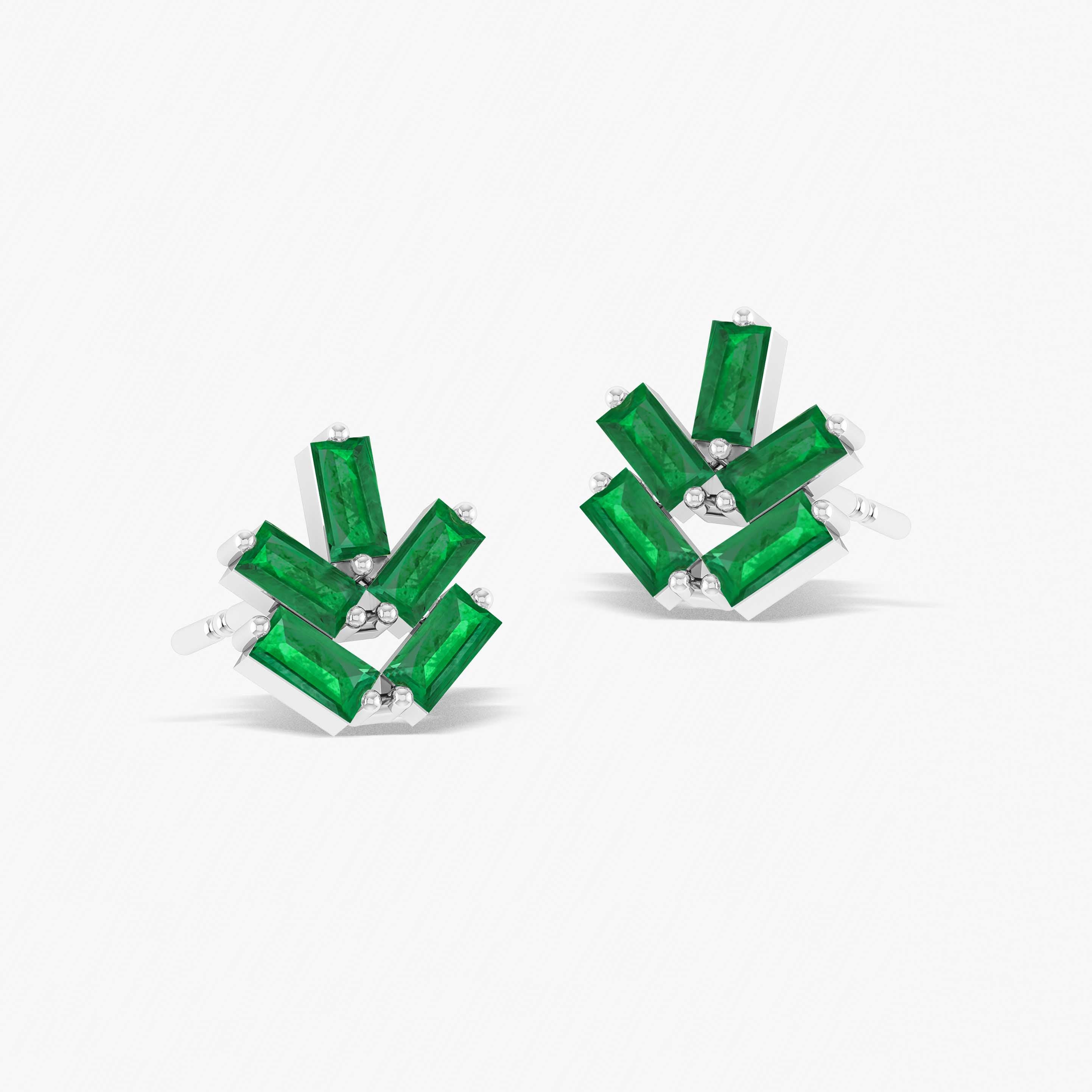 Emerald Baguette Stud Earrings - 14K Gold Plated Green Gemstone Jewelry for Women - Perfect for Weddings, Parties & Everyday Wear