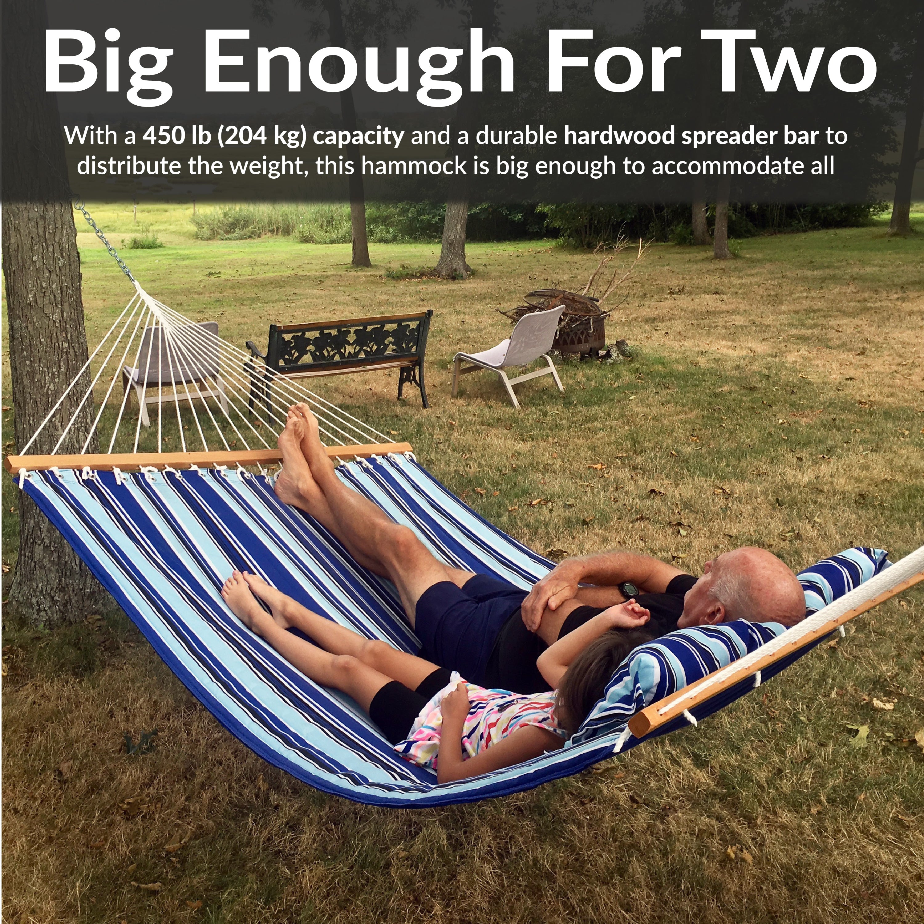 Sunnydaze 2 Person Quilted Fabric Double Hammock with Pillow - Portable Outdoor Hammock for Backyard, Camping & Beach Relaxation