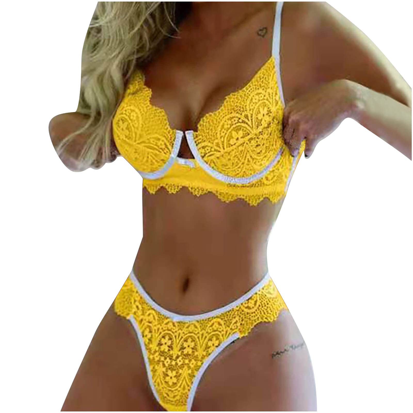 Sexy Mesh Lingerie Set for Women - See Through Teddy Babydoll Underwear in Yellow | Naughty Lingerie for Romantic Nights & Special Occasions