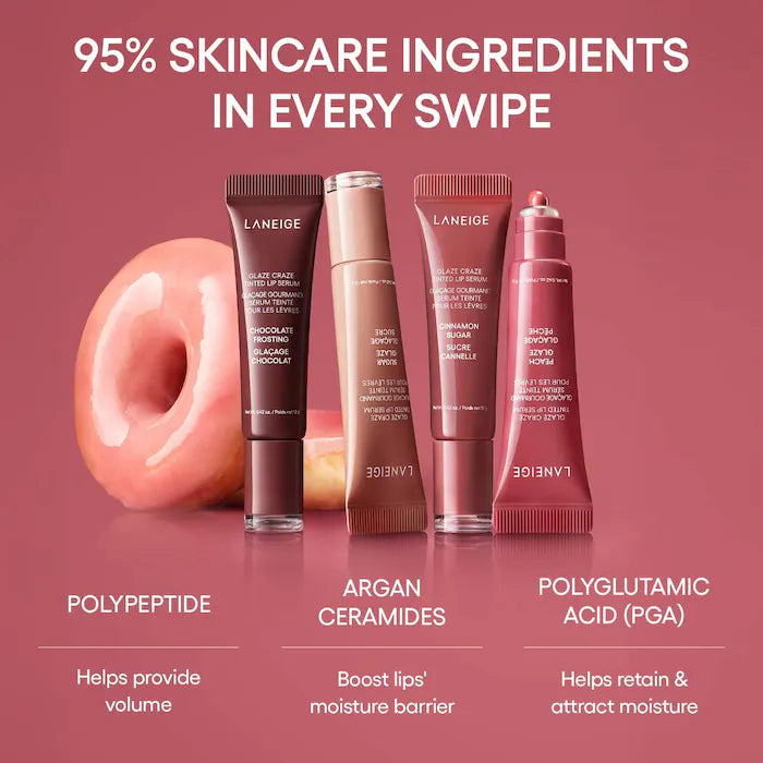 LANEIGE Labial Glaze Craze Tinted Polypeptide Lip Serum - Hydrating Plumping Lip Treatment for Dry Lips, Perfect for Daily Moisture & Night Care