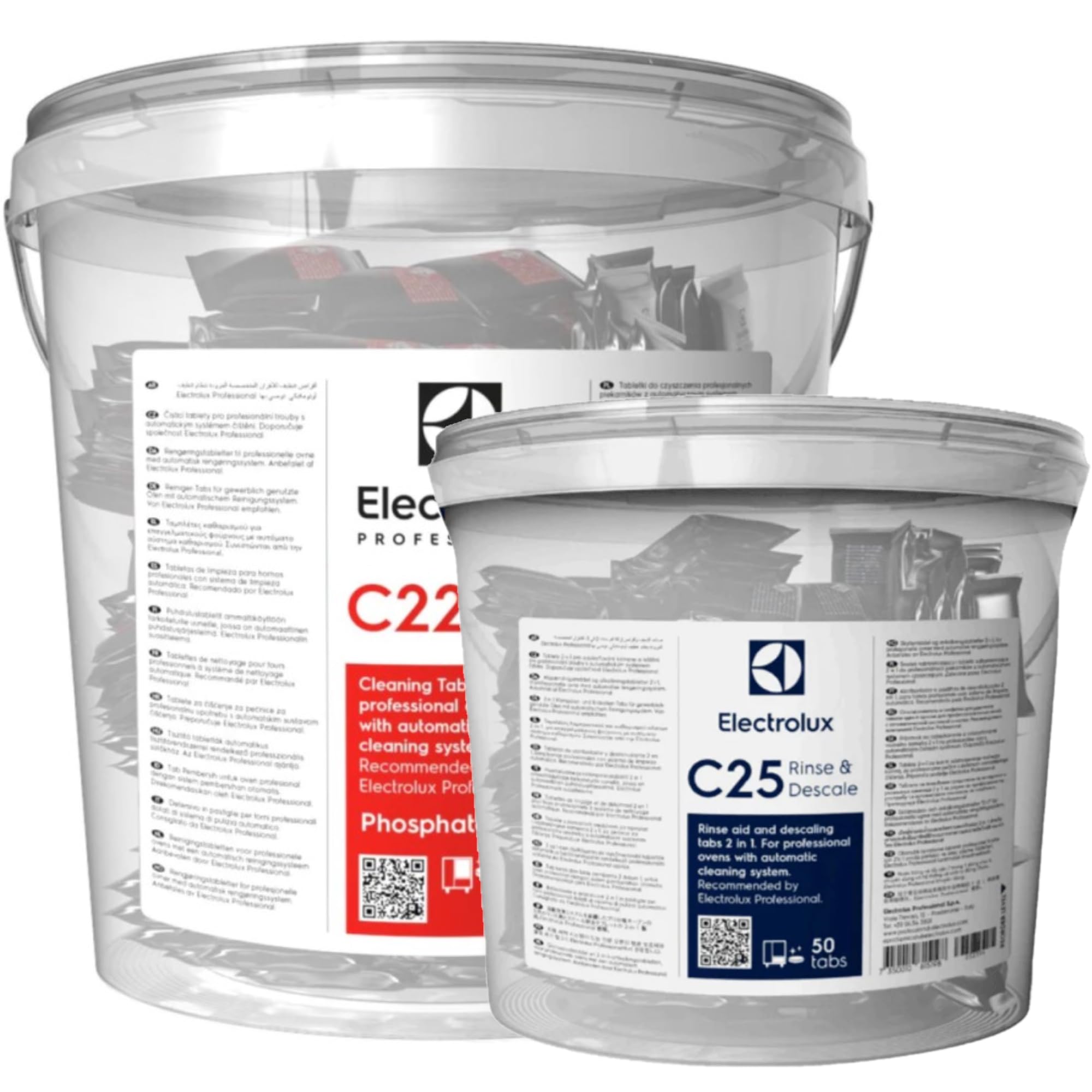 Electrolux Professional Solid Detergents - C22 Cleaning Tablets & C25 Rinse & Descale Tablets for Commercial Dishwashers - Perfect for Restaurants, Hotels, and Catering Services