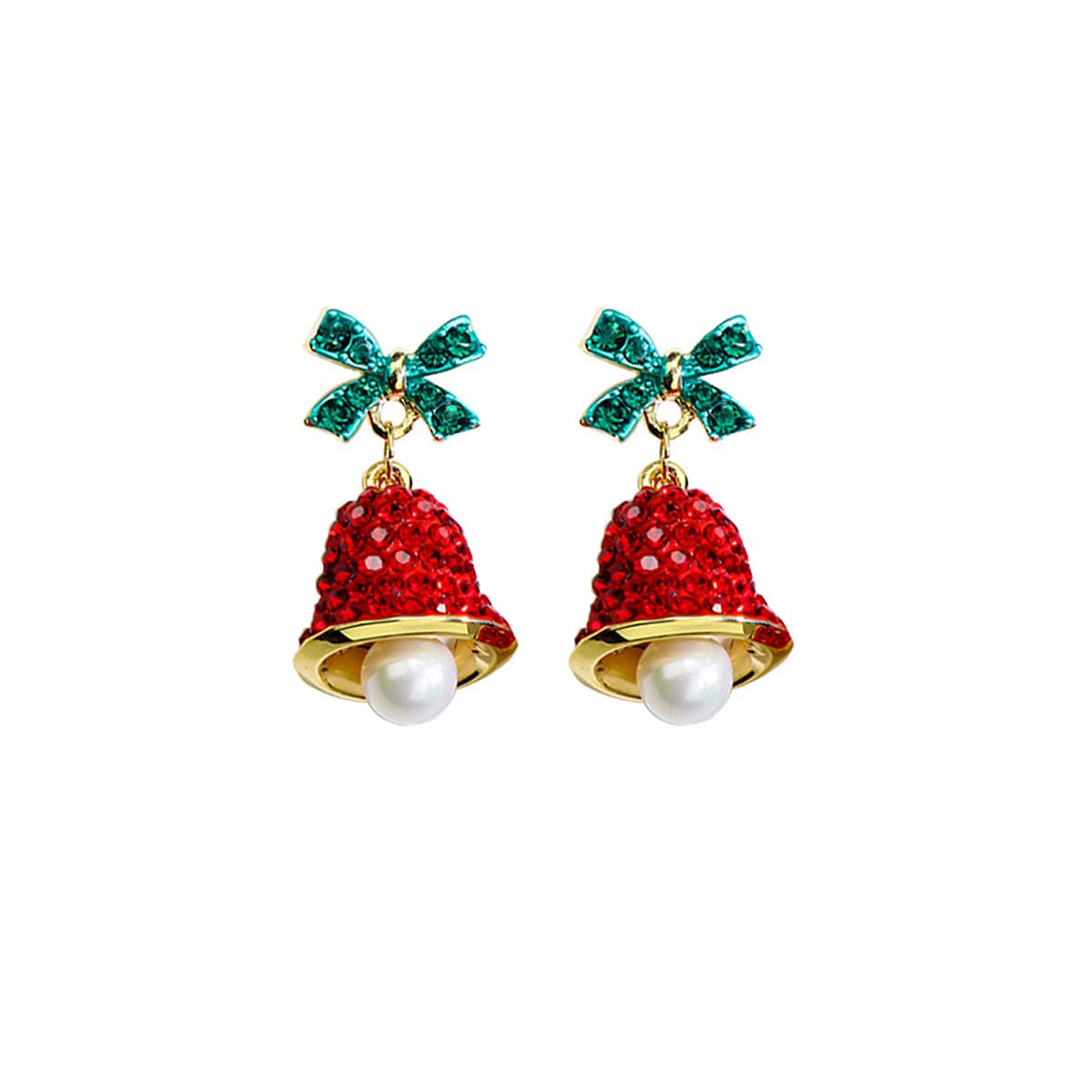 Red Crystal Bell Christmas Hat Earrings for Women - Santa Claus & Tree Dangle Earrings, Asymmetric Elk & Santa Hat Design with Rhinestone Studs | Perfect for Holiday Parties, Gift Exchanges & Festive Outfits