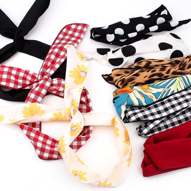 FAMEZA Women's Fashion Headbands - 6 Pack Wire Twist Headbands with Polka Dot, Plaid, Leopard & Floral Prints, Rabbit Ears & Tie Design - Perfect for Everyday Wear, Parties, Cosplay & Photo Shoots