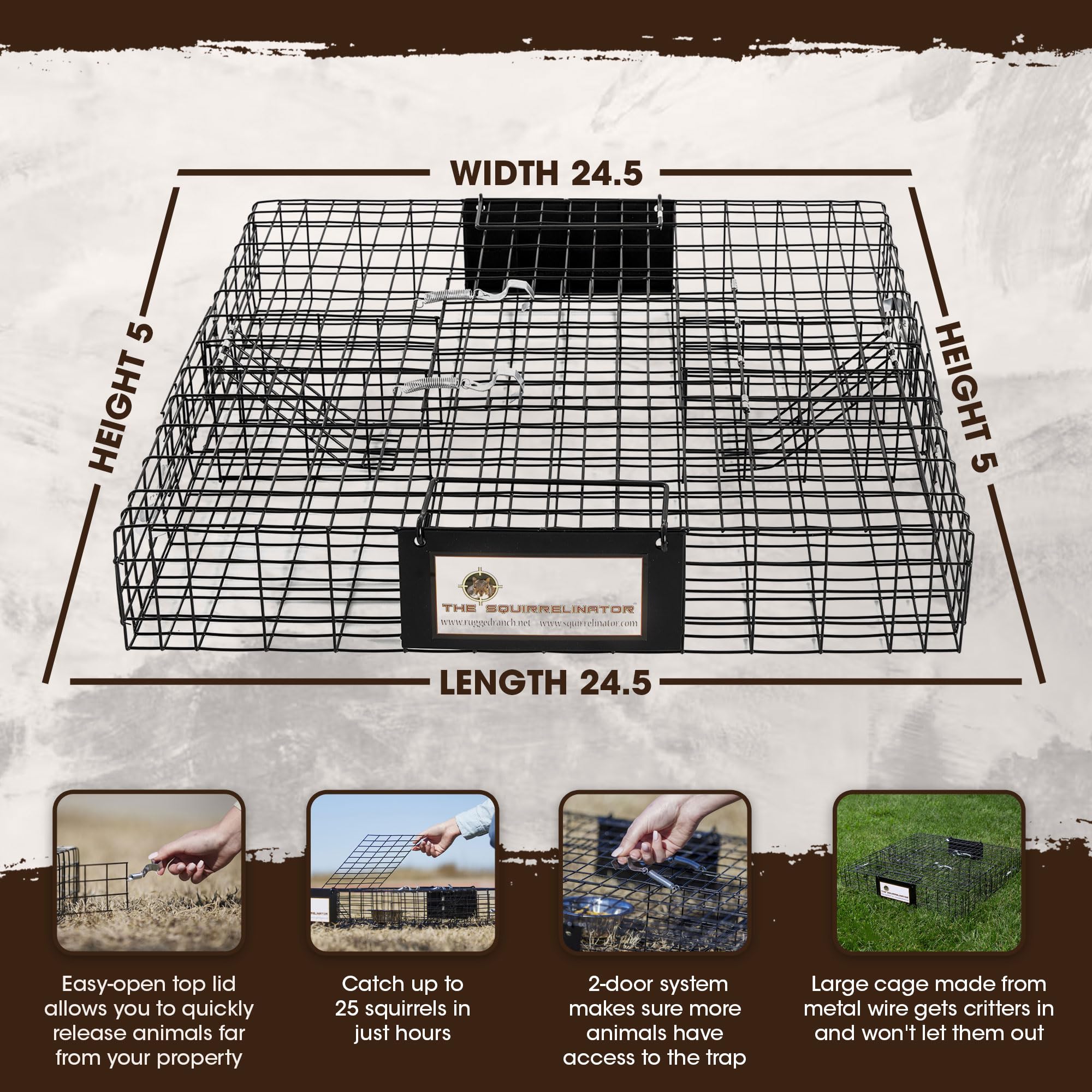 Rugged Ranch 2 Pack Squirrel Trap - Humane Live Animal Catch & Release Cage for Squirrels (Squirrelinator) - Perfect for Garden, Yard & Outdoor Pest Control
