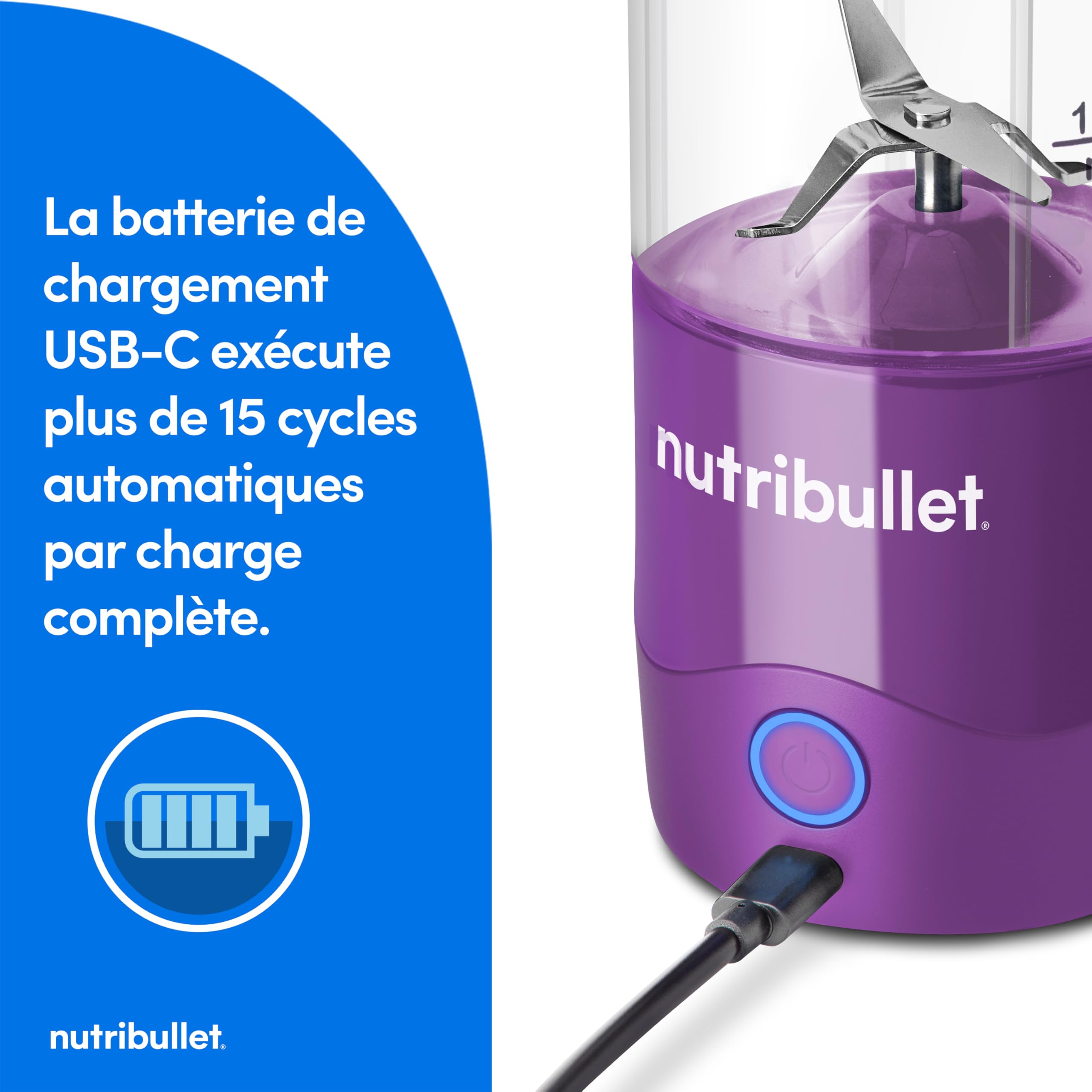 NutriBullet NBP003PU Portable Blender - 475ml BPA-Free Mini Blender with USB-C Charger, 15+ Blending Modes for Smoothies, Shakes & Meal Prep - Perfect for Travel, Gym & Office (Violet)