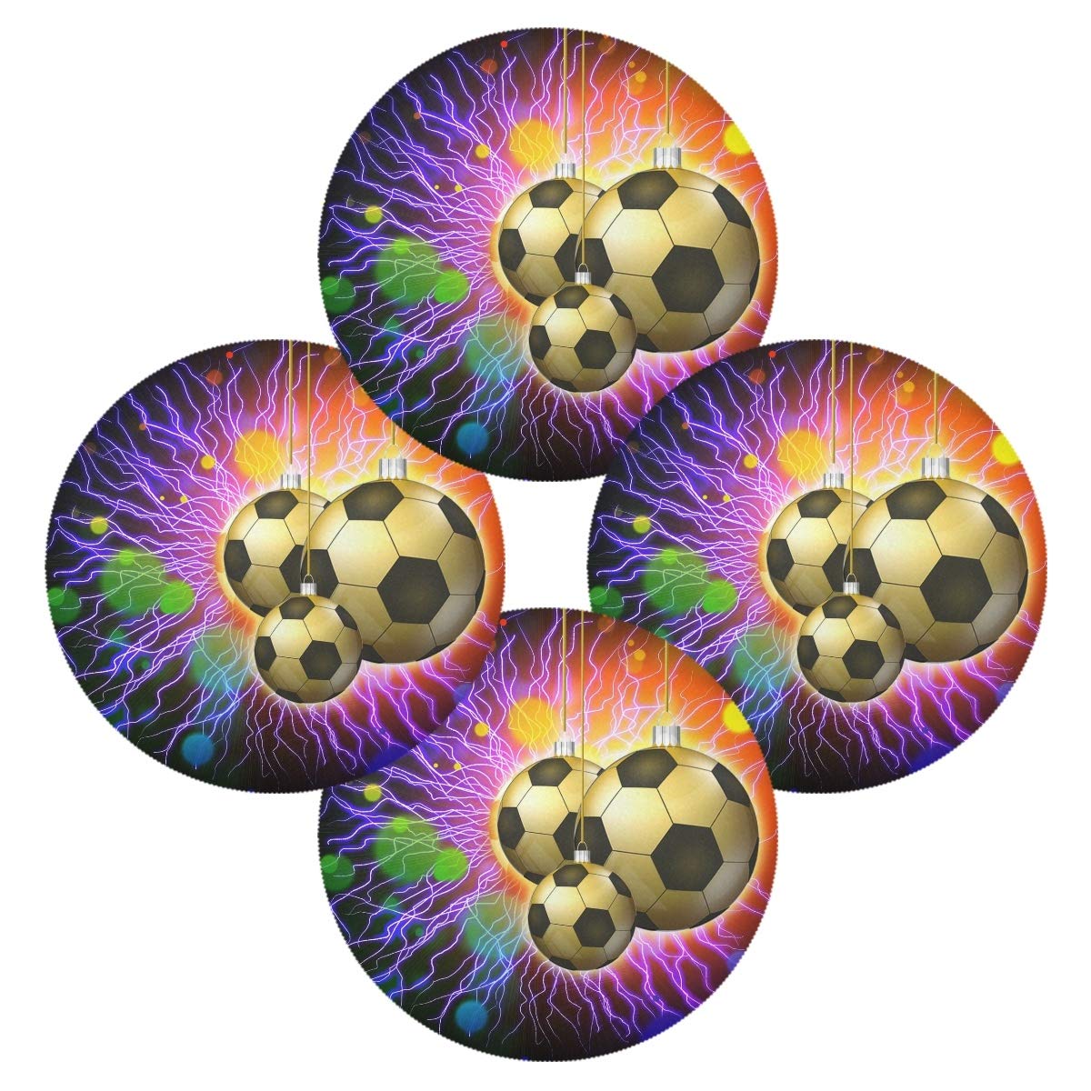 Soccer Themed Holiday Placemats Set - 15.4 Inch Abstract Light Design Table Mats for Dining Room Decor | Perfect for Christmas, Thanksgiving & Soccer Party Dining