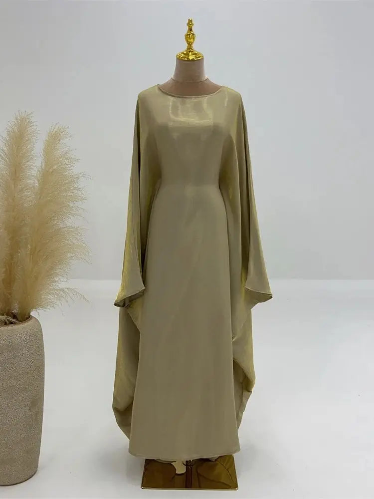 Elegant Batwing Sleeve Satin Abaya Dress for Women - Modest Muslim Prayer Dress for Eid, Wedding & Special Occasions