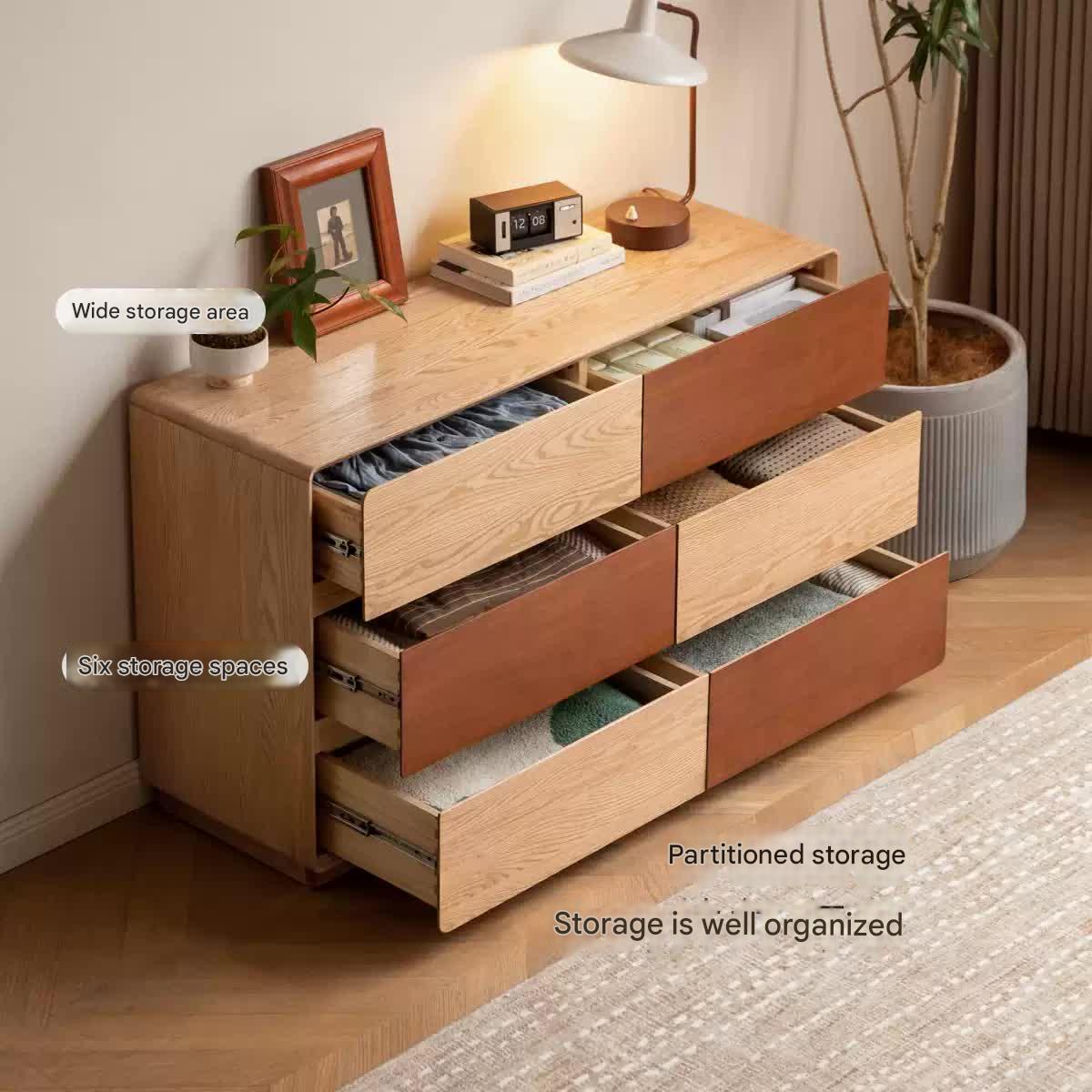 Solid Oak Wood Modern Drawer Cabinet - Stylish Storage Solution for Living Room, Bedroom & Office Organization