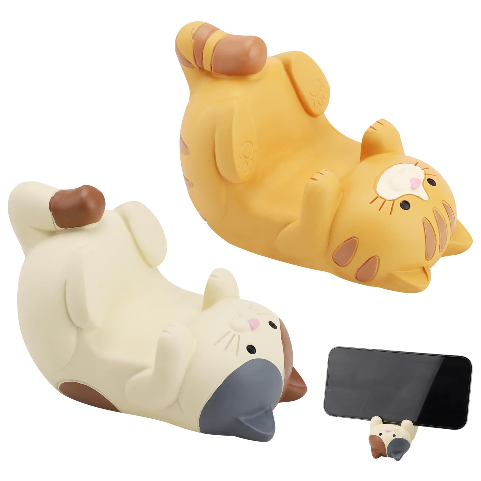 HENGBIRD 2-Pack Cute Cat Phone Stand Holder - Funny Cat Head Design Phone Stand for Desk, Table, Bedside - Universal Smartphone Holder for iPhone, Samsung, Google Pixel - Perfect for Watching Videos, Video Calls & Hands-Free Use - Ideal for Home Office, Travel & Bedroom - Great for Netflix, Zoom Meetings, TikTok Videos & Gaming - Durable Phone Stand for Desk Organizer & Nightstand Use