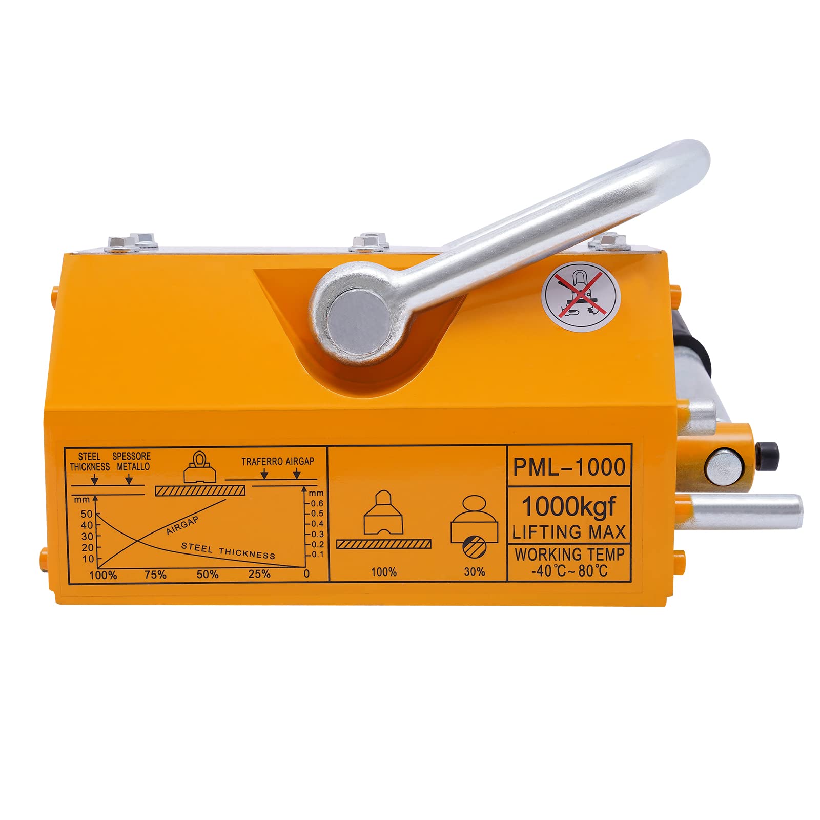 2200lb (1000kg) Heavy Duty Magnetic Lifter - Permanent Steel Lifting Magnet with Handle for Shop Crane & Hoist - Perfect for Metal Scrap Handling, Construction Sites & Industrial Material Lifting