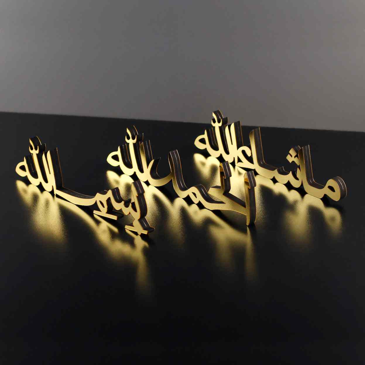 Beautiful Arabic Islamic Tabletop Art Decor with Alhamdulillah, Bismillah, MashAllah Calligraphy - Perfect for Home, Office & Gift Giving