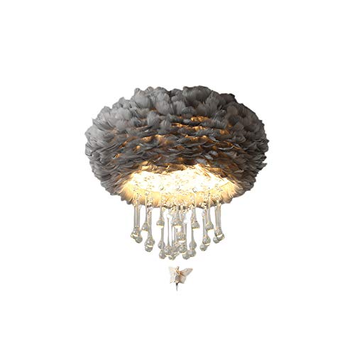 LITFAD Modern Grey Feather Ceiling Light with Crystal Accents - 19.5