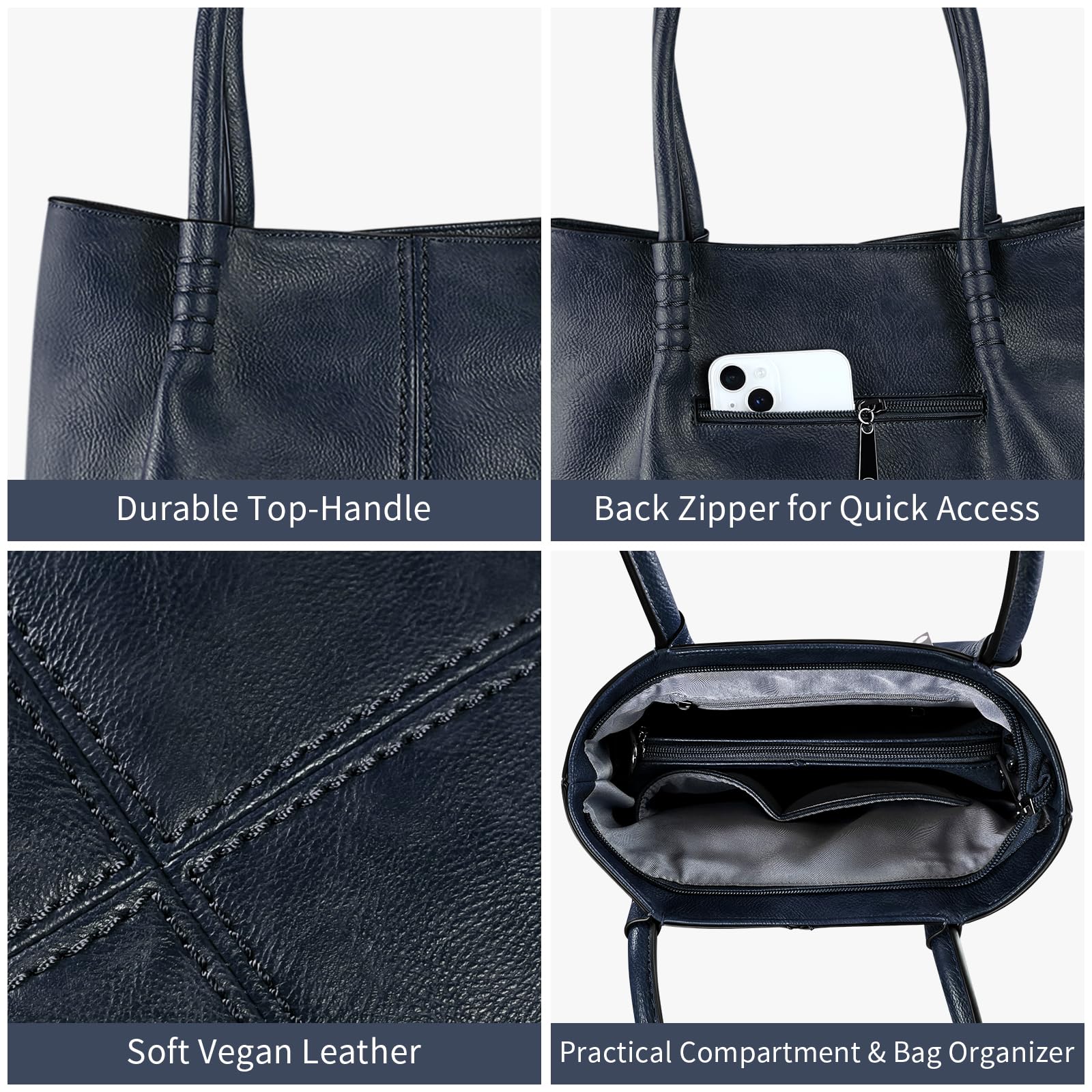 Stylish Vegan Leather Tote Bag for Women - Hobo Shoulder Bag & Crossbody Purse with Matching Wallet Set (3-Piece) | Perfect for Work, Travel & Everyday Use