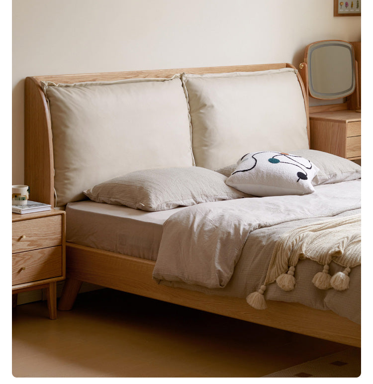 Premium Oak Solid Wood Frame with Top Grain Leather Upholstery & Technical Fabric Bed - Perfect for Modern Bedrooms, Guest Rooms & Luxury Home Decor