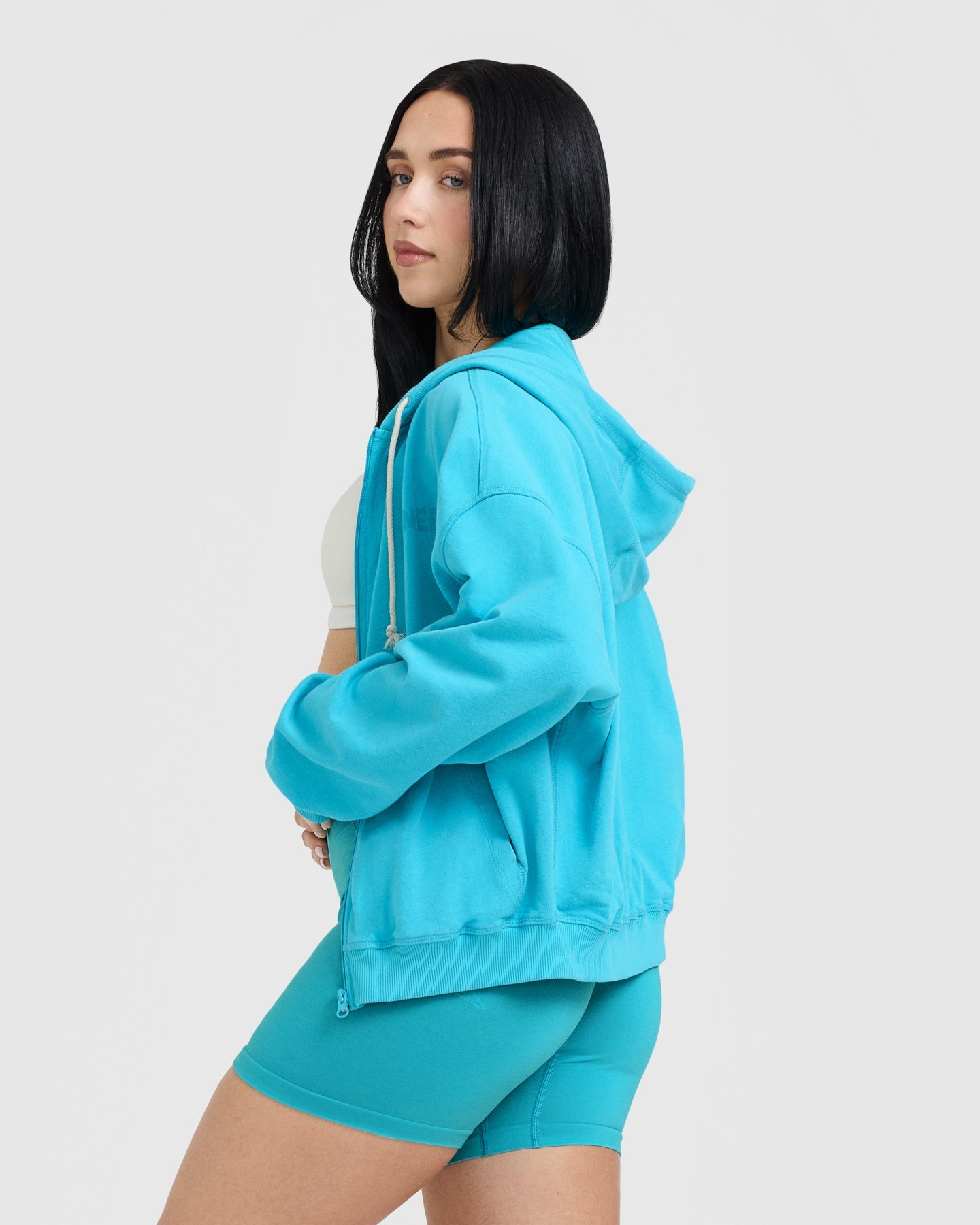 Raw Lounge Oversized Zip Hoodie for Women & Men - Soft Fleece Pullover with Front Pockets, Aqua Blue | Cozy Casual Wear for Home, Gym & Outdoor Activities