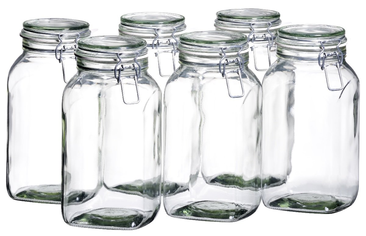 Gothika Series 6-Pack 2.5L Medium Swing Top Storage Jars with Gherkin Clip - Airtight Glass Containers for Pickles, Fermented Foods, Dry Goods & Pantry Organization - Perfect for Home Canning, Meal Prep & Kitchen Storage