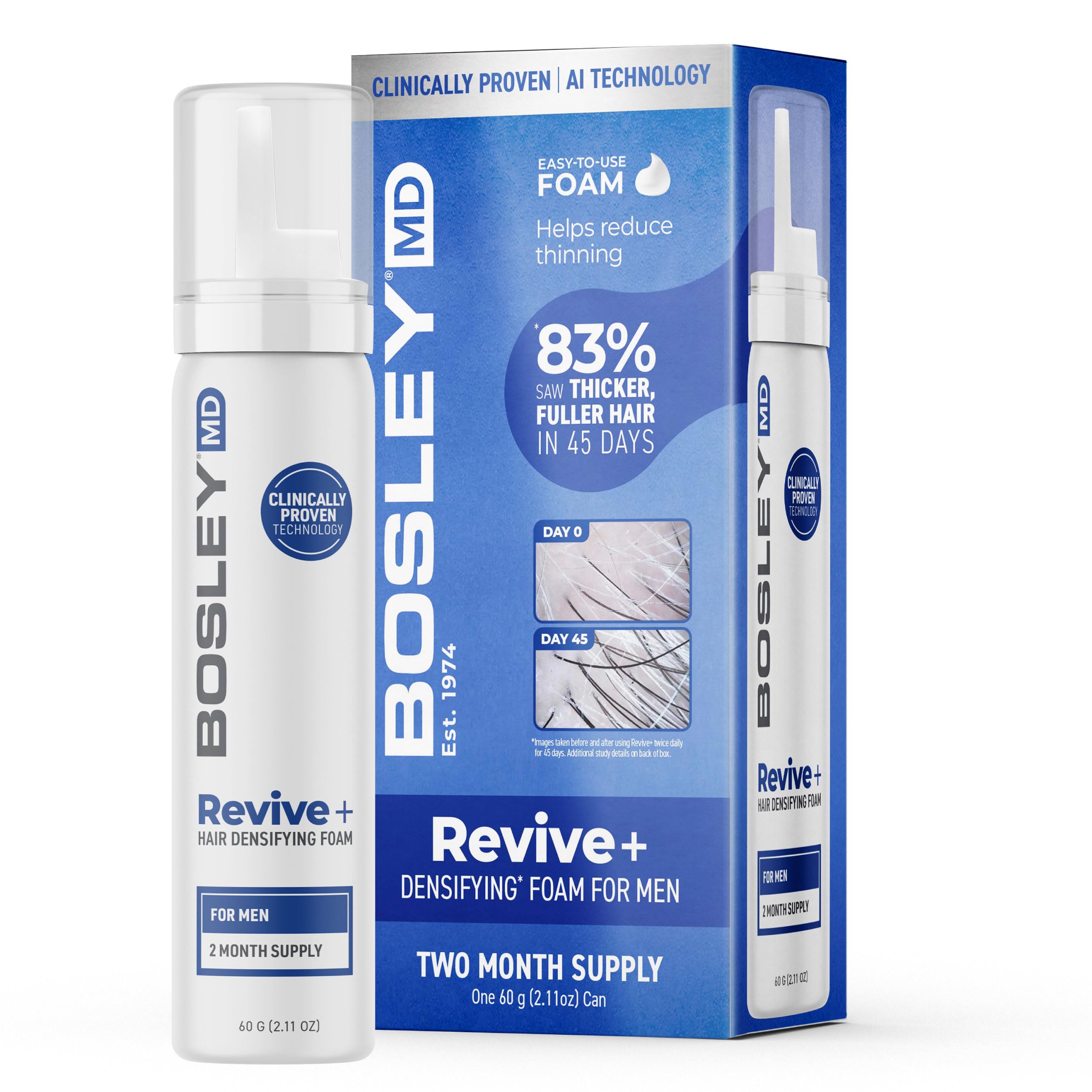 BosleyMD Men's Hair Growth Treatment Foam - Revive + Densifying Formula for Thicker Hair | Styling & Thinning Hair Solution for Daily Use