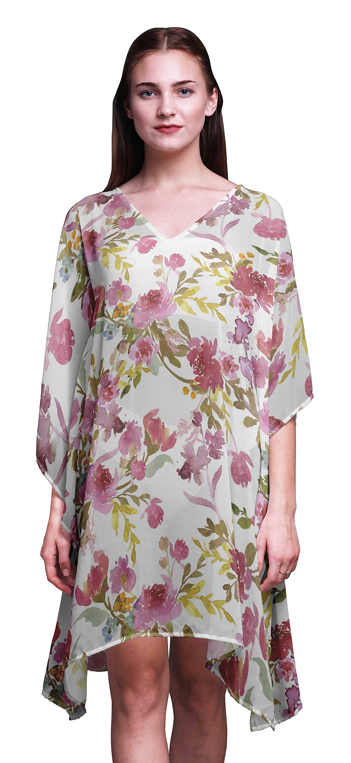 Bimba Women's Short Caftan Midi Dress - Beach Cover Up Swimwear, Summer Boho Kaftan Dress for Pool, Vacation & Resort Wear