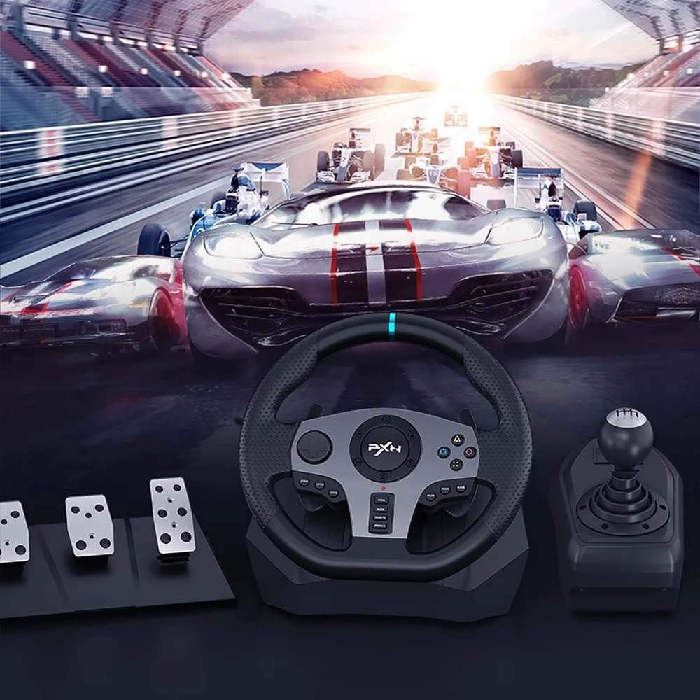 PXN V9 Gaming Steering Wheel with Pedals & Shifter - 270°/900° Dual-Motor Force Feedback Racing Wheel for PC, PS4, PS3, Xbox One, Xbox Series X/S & Nintendo Switch - Perfect for Simulation Racing & Gaming Enthusiasts