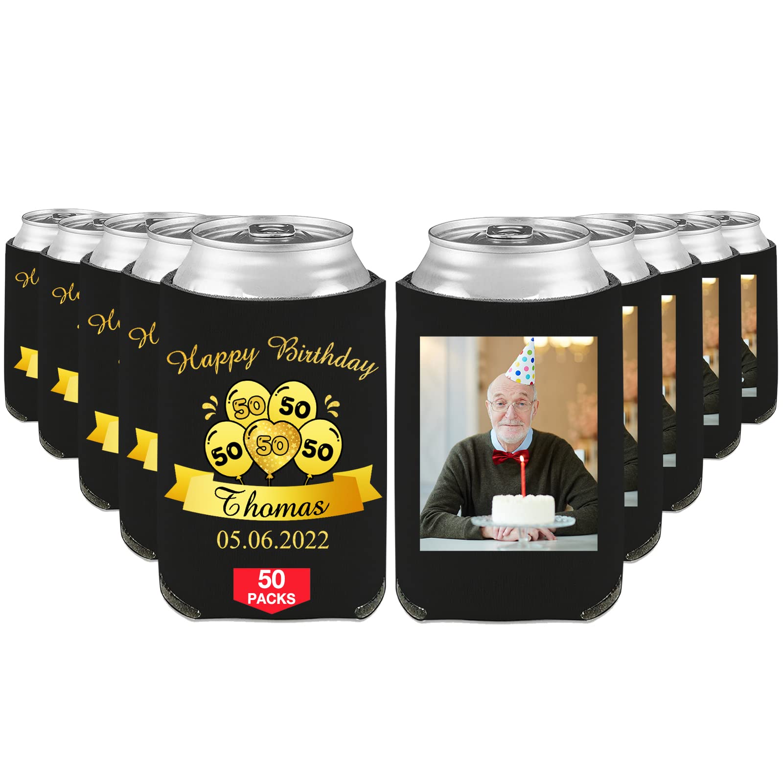 Custom Personalized Birthday Can Coolers & Beer Bottle Sleeves - Bulk Photo & Name Printed Beverage Holders - Perfect for Parties, BBQ, Tailgating & Outdoor Events