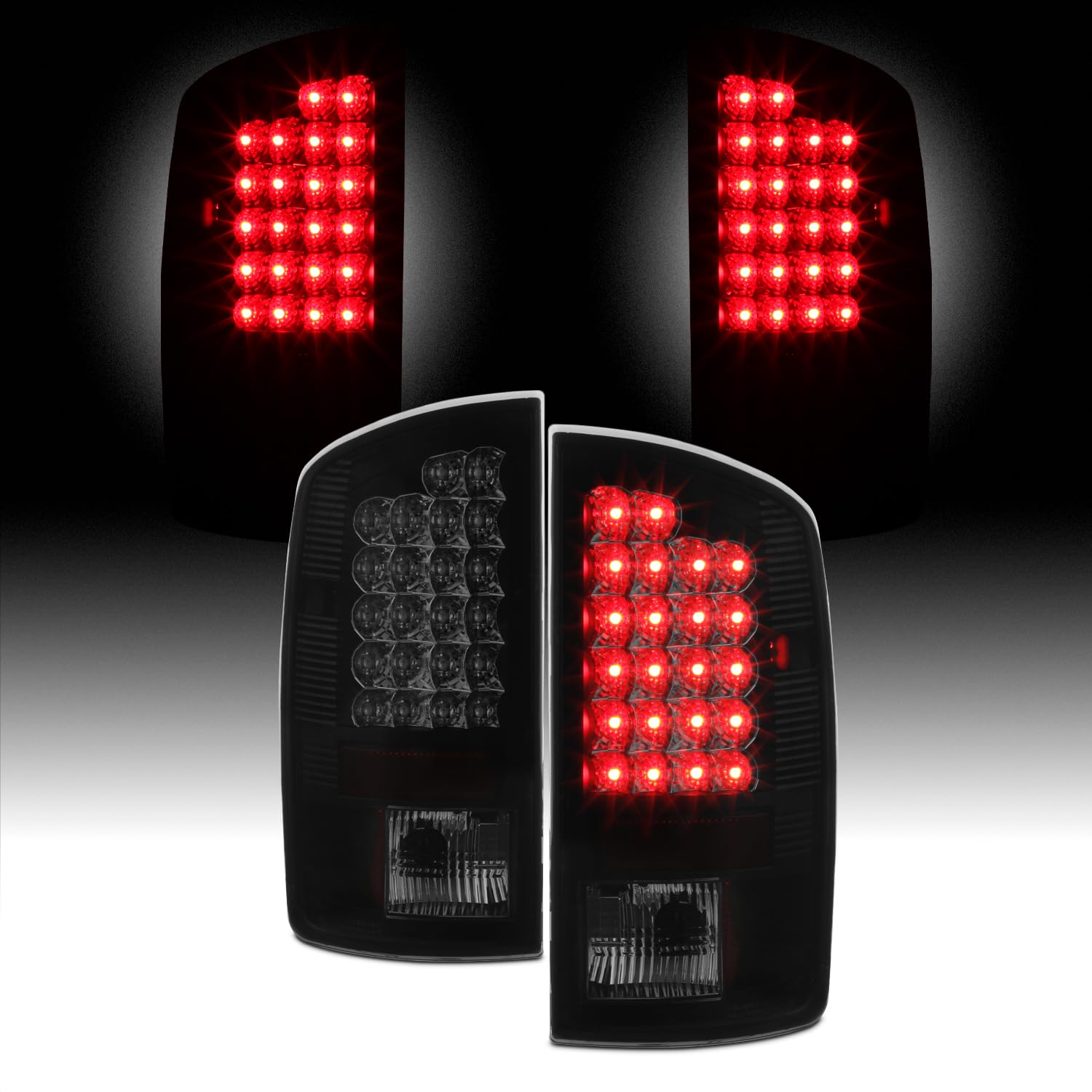 AKKON Black Smoke LED Tail Lights & Brake Lamps Replacement for 2007-2008 Ram 1500, 2007-2009 Ram 2500/3500 Pickup Trucks - Enhanced Night Visibility & Style Upgrade