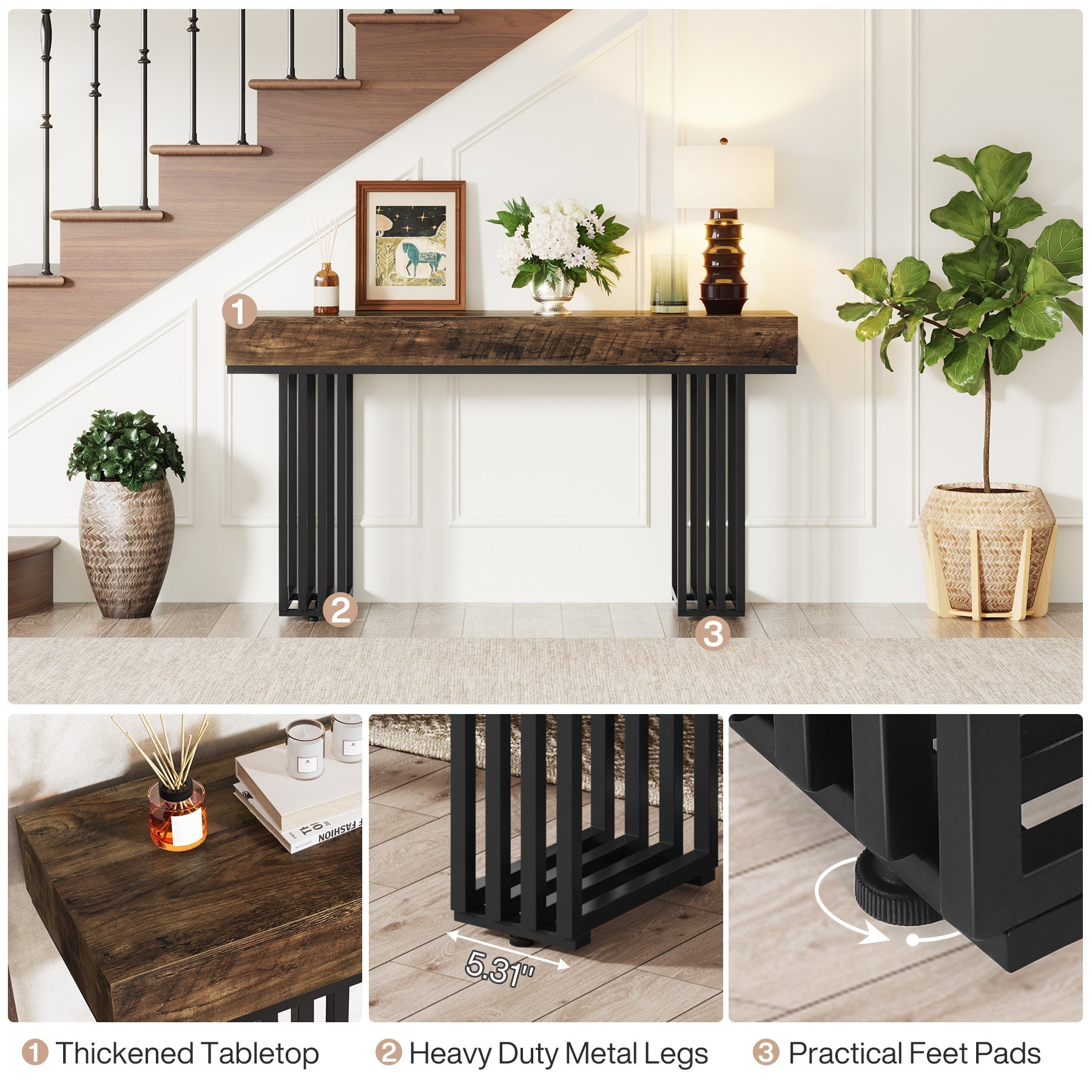 55 Inch Modern Console Table with Sturdy Metal Legs - Elegant Entryway Table for Hallway, Living Room & Bedroom Decor