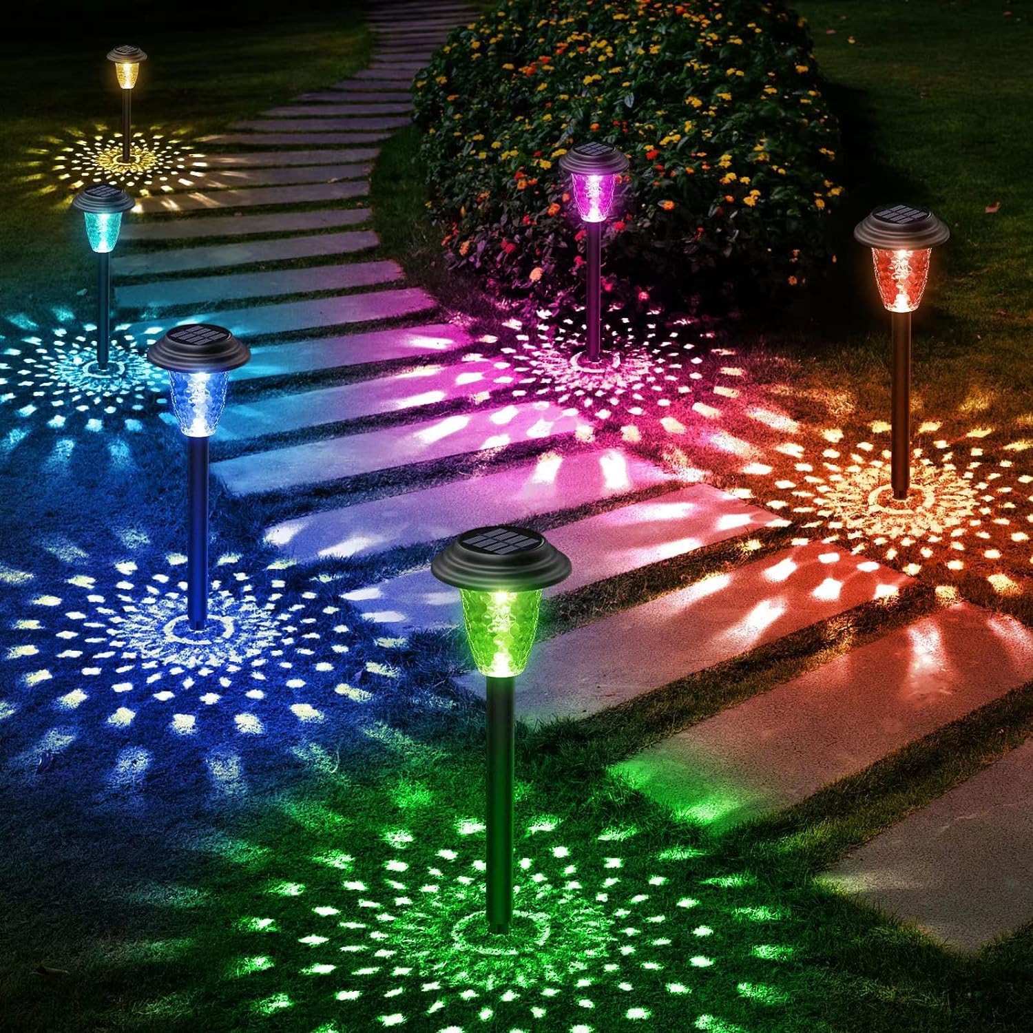 KOOPER 10 Pack Solar Pathway Lights Outdoor - Color Changing & Warm White Solar Garden Lights, Waterproof Landscape Lighting for Driveway, Walkway, Yard, Patio, and Garden Decoration