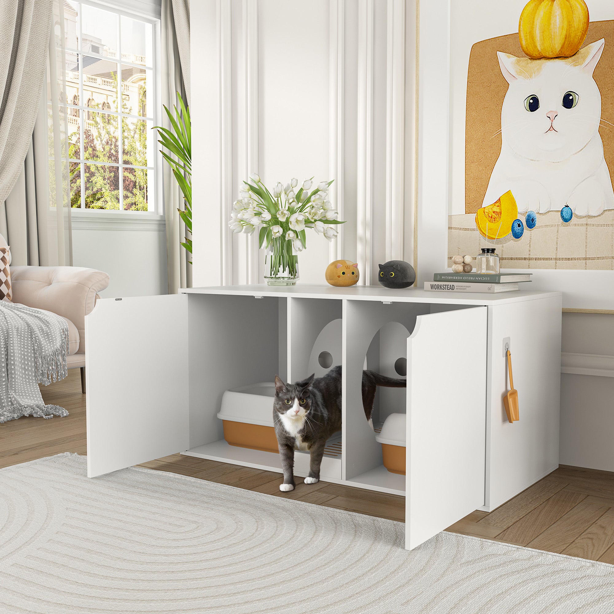 Discreet Cat Litter Box Enclosure Furniture - Modern Pet Furniture for Home Decor - Perfect for Living Rooms, Bedrooms & Small Spaces