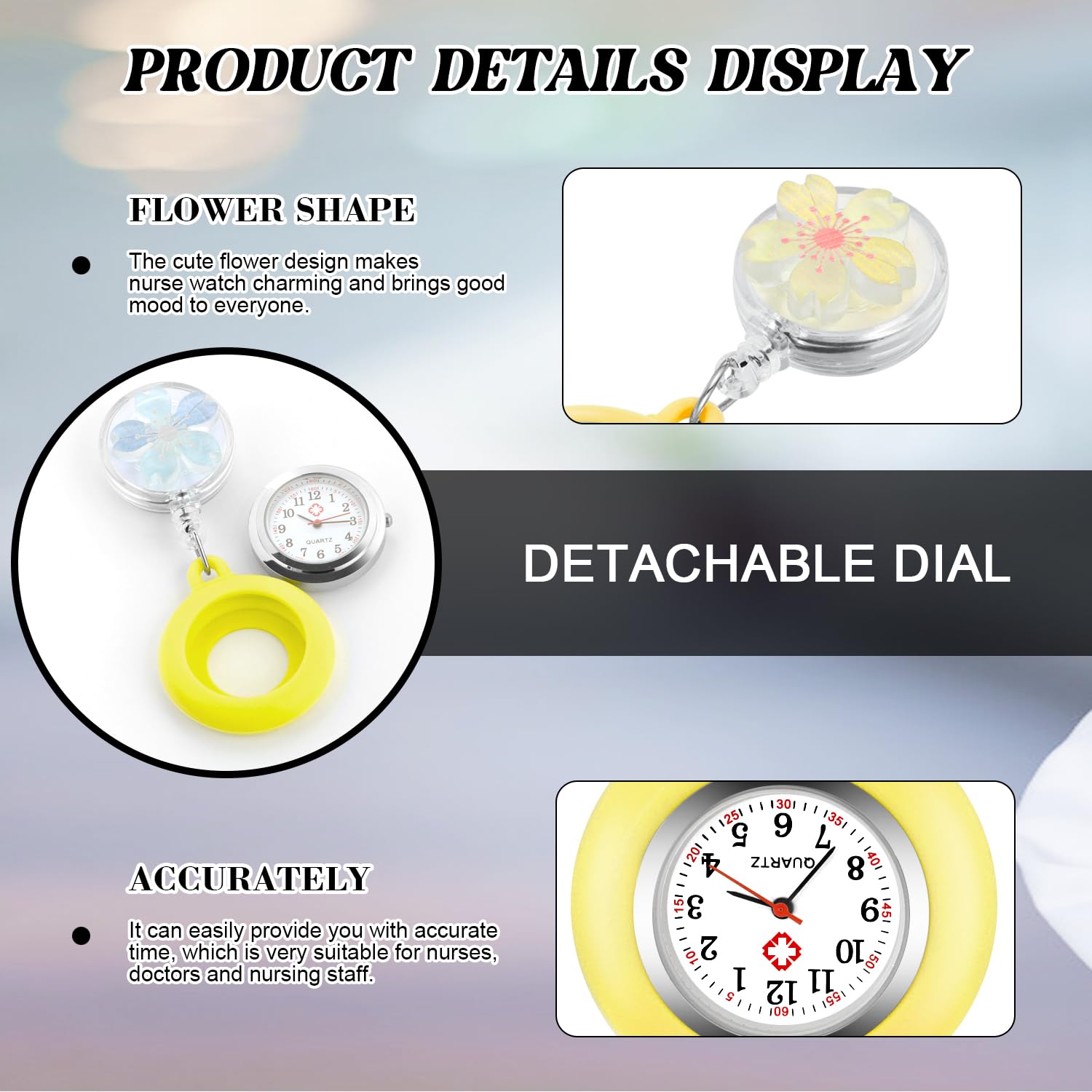 Tiong Pattern Nurse Watch with Flip Collar Clip - Retractable Arabic Numeral Dial Pocket Watch for Medical Professionals | Perfect for Nurses, Doctors & Healthcare Workers During Shifts & Patient Care