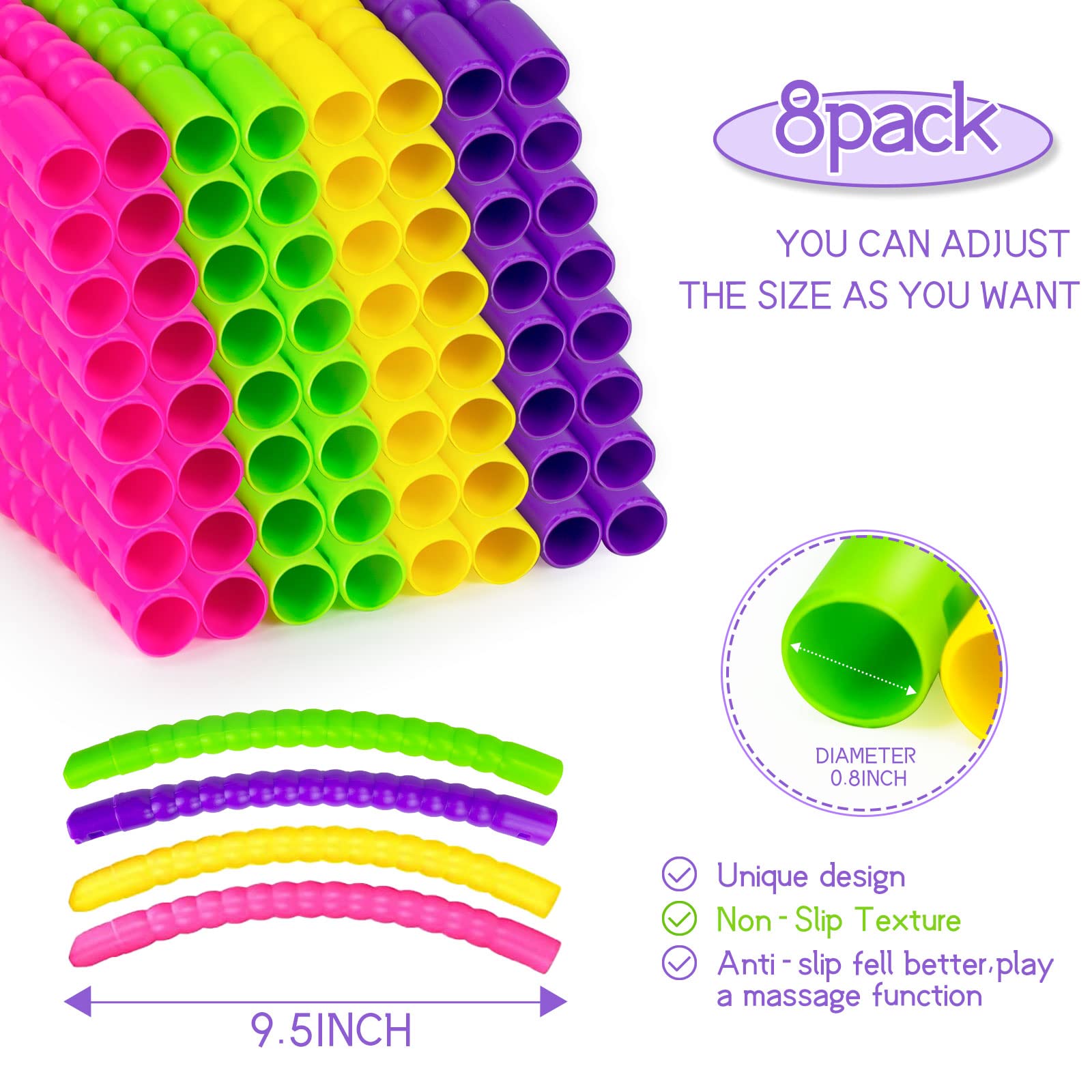 Hymaz Adjustable Kids & Adult Exercise Hoops - 4p/8p Detachable Plastic Rings with Weight for Gymnastics, School Sports & Outdoor Games - Perfect for Classroom Activities, Family Fitness & Playtime Fun