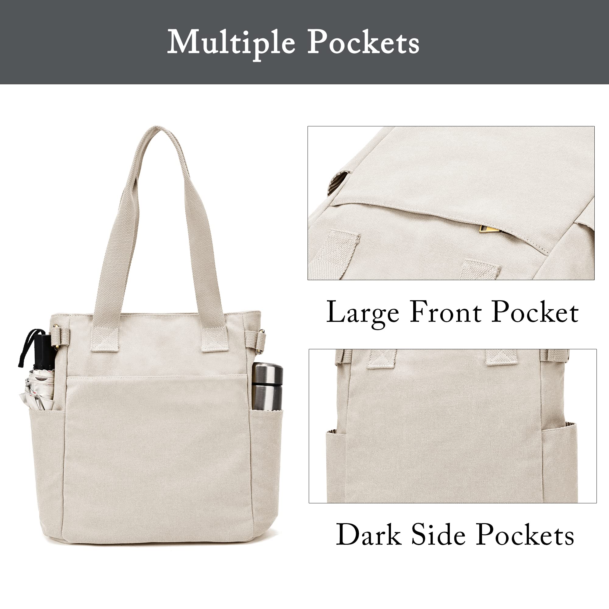 Stylish Canvas Tote Bags for Women - Lightweight Shoulder Handbag with Multiple Pockets & Top Handle | Perfect for Work, Shopping, Beach & Everyday Use