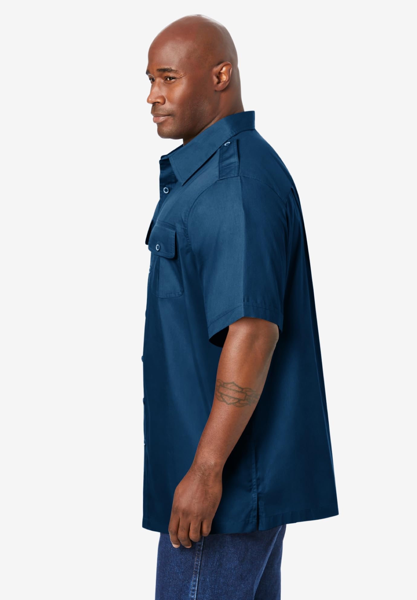 Kingsize Men's Big & Tall Short-Sleeve Pilot Shirt - Comfortable Casual Button Down Shirts for Plus Size Men - Perfect for Work, Travel & Outdoor Adventures