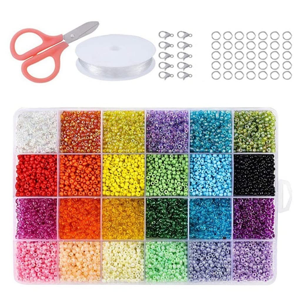 2mm Small Glass Seed Beads - 24 Vibrant Colors (20,000 Pcs) for DIY Bracelet Making & Jewelry Crafts | Perfect for Beading, Scrapbooking & Home Decor Projects