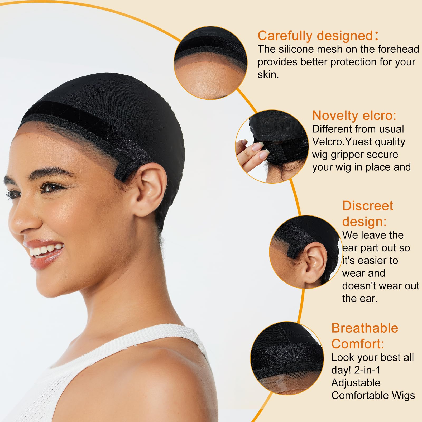 Lace Silicone Wig Grip Cap for Women - Adjustable Glueless Grip Band for Lace & Single Top Wigs, Black - Perfect for Daily Wear, Cosplay, and Special Events