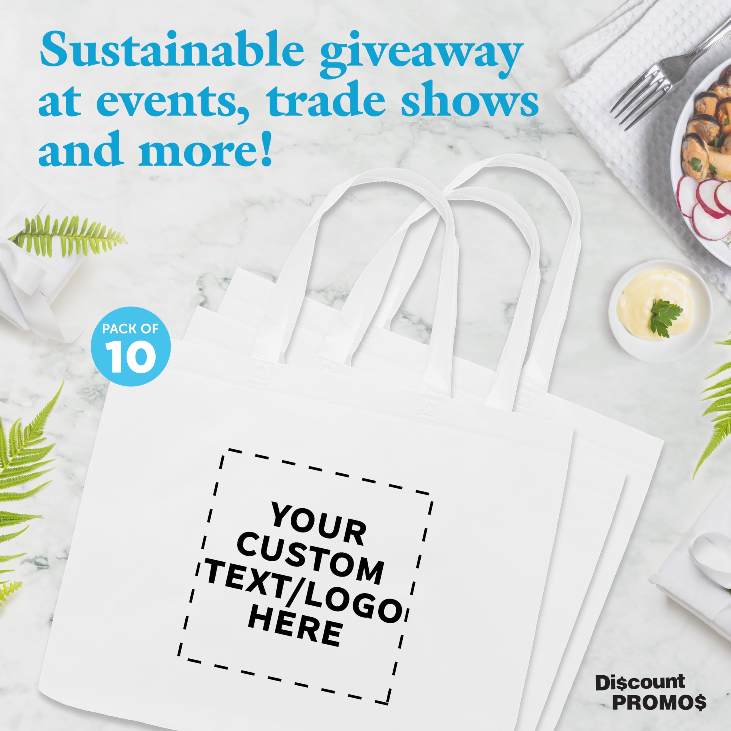 Custom Jumbo Reusable Tote Bags Bulk Pack - 10 Personalized Large Grocery Shopping Bags for Women | Promotional Items, Eco-Friendly & Durable | Perfect for Groceries, Beach Trips & Retail Promotions