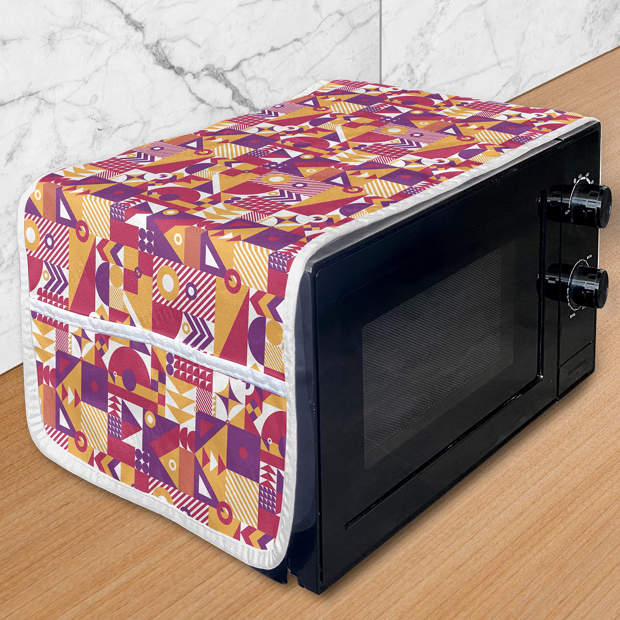 Ambesonne Geometric Microwave Cover - Modern Mosaic Pattern Waterproof Kitchen Organizer with Pockets, 36