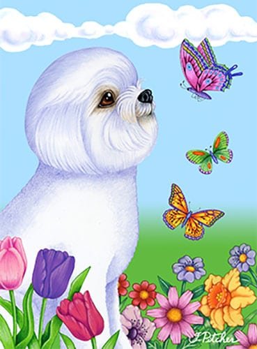 Premium Bichon Frise Butterfly House Flag - Cute Dog & Butterfly Garden Decor for Outdoor Porch, Yard, and Patio - Perfect for Pet Lovers & Home Decoration