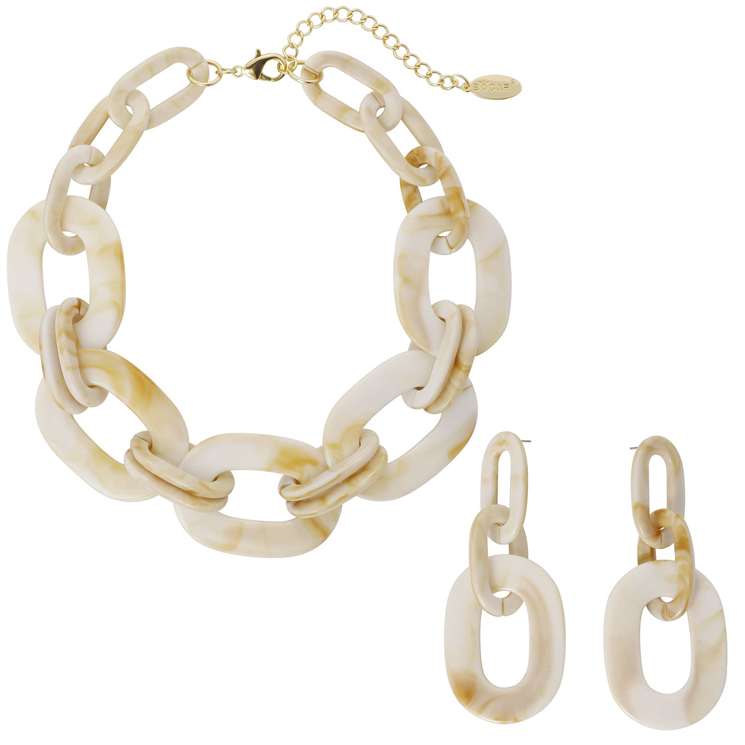 Bold Acrylic Chunky Statement Necklace for Women - Cube Link Chain Collar with Matching Hoop Earrings Set | Trendy Costume Jewelry for Parties, Weddings & Special Occasions